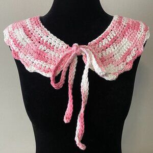 Handmade Crochet Pink White Cotton Collar Neckwear Accessory